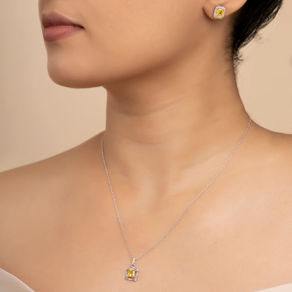 Buy Elegant Citrine Zircon Silver Jewellery Set Online | March