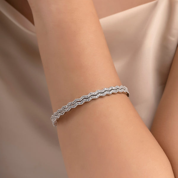 Buy Zircon Studded Shining Silver Bangles Set of 2 Online | March