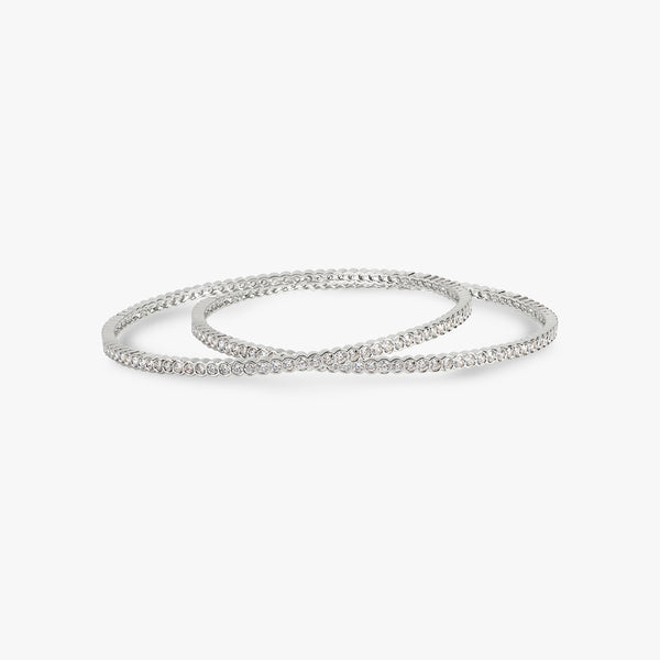 Buy Minimal Zircon Studded Silver Bangles Set of 2 Online | March