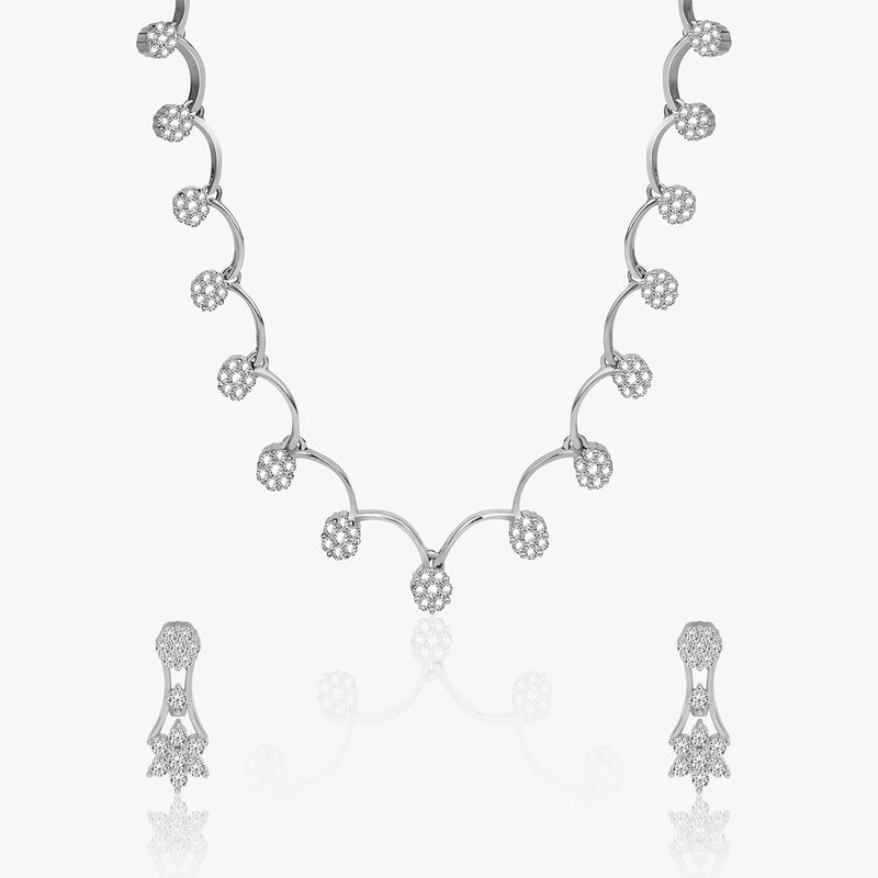 Silver Bloom Zircon Studded Jewellery Set