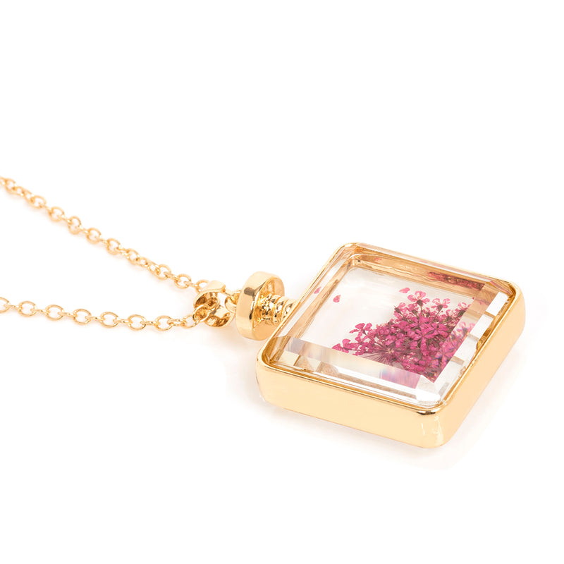Pink Dry Flower Pendant Necklace