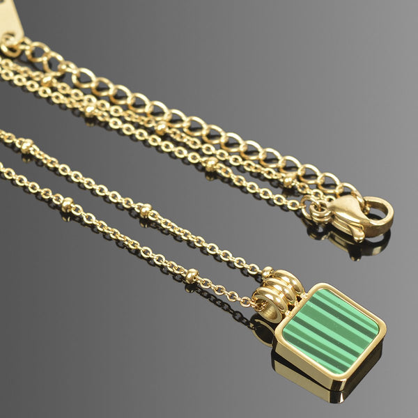 Square Resin Pendant Necklace - Yellow Gold Colour