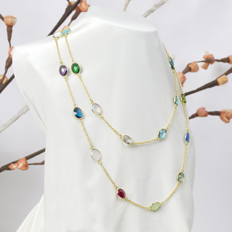 Multi Gemstone Long Gold Necklace at Rs 2000/onwards | लम्बी चेन वाला हार  in Jaipur | ID: 12553990633