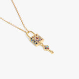 Lock-Key Rainbow Zircon Necklace