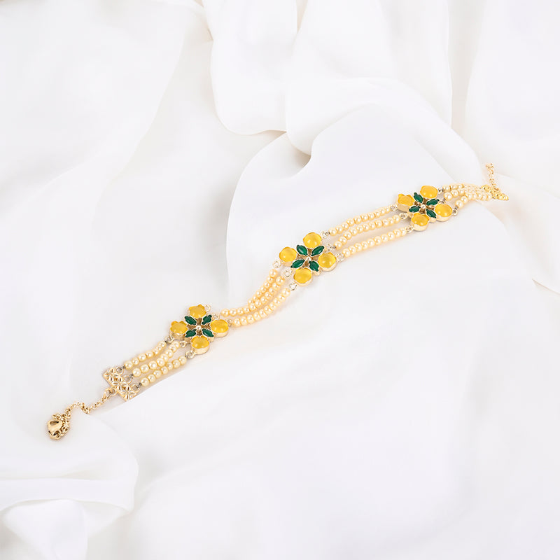 Green And Yellow Floral Pearl Choker