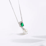 Buy Silver Green Zircon and Natural Pearl Necklace Online | March