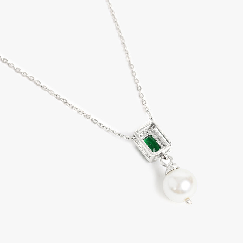 Buy Silver Green Zircon and Natural Pearl Necklace Online | March