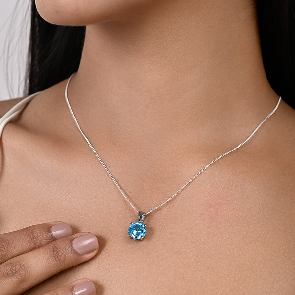 Buy Aqua Blue Silver Necklace Online | March