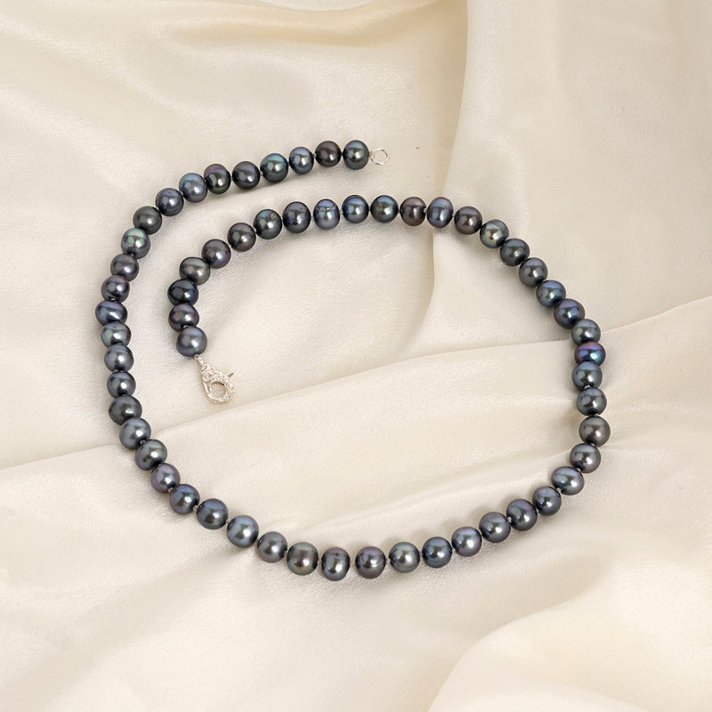Buy Iridescent Grey Freshwater Pearl String With Silver Lock - Online | March