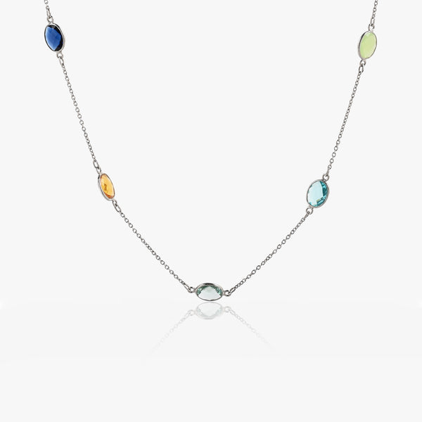 Buy Silver Multi Coloured Semi Precious Stone Necklace Online | March