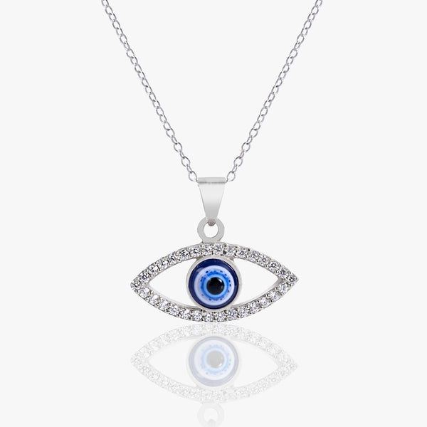 Buy Silver Zircon Studded Evil Eye Necklace Online | March