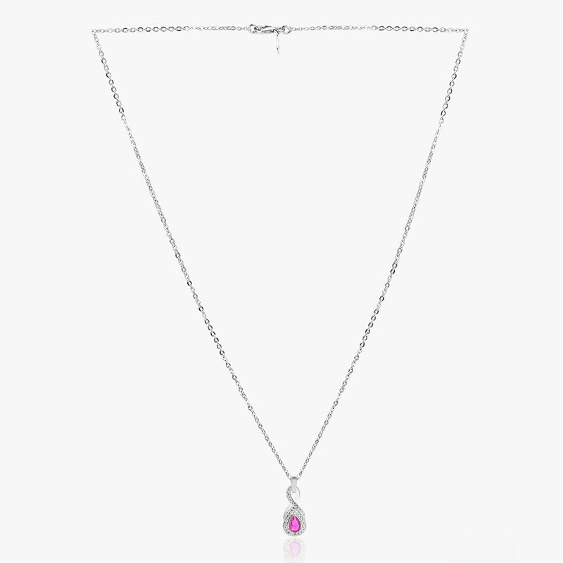 Buy Pink Zircon Tear Drop Silver Necklace Online | March