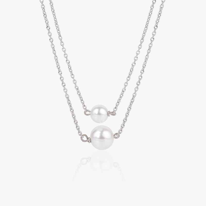 Buy Silver Layered Pearl Necklace Online | March