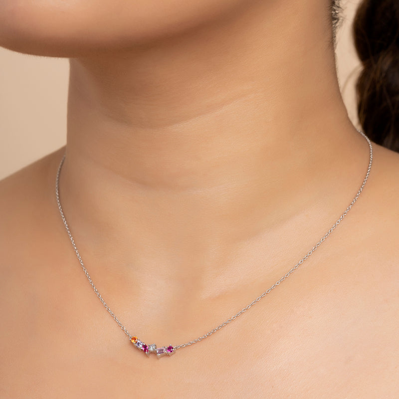 Buy Multi coloured Zircon Silver Necklace Online | March
