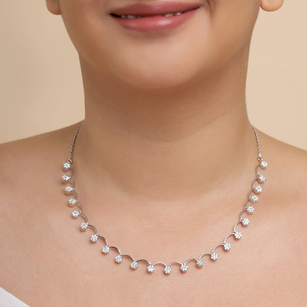 Silver Bloom Zircon Studded Necklace