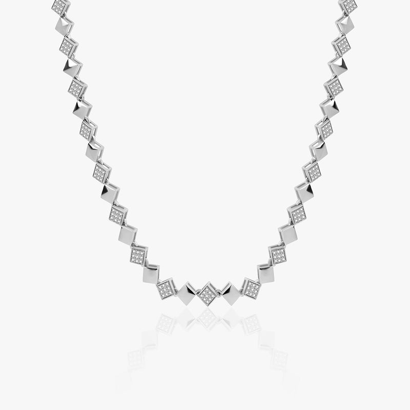 Silver Elegant Studded Sqaure Necklace