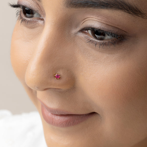 Buy 18K Gold Plated Dark Pink Silver Nose Pin Online | March