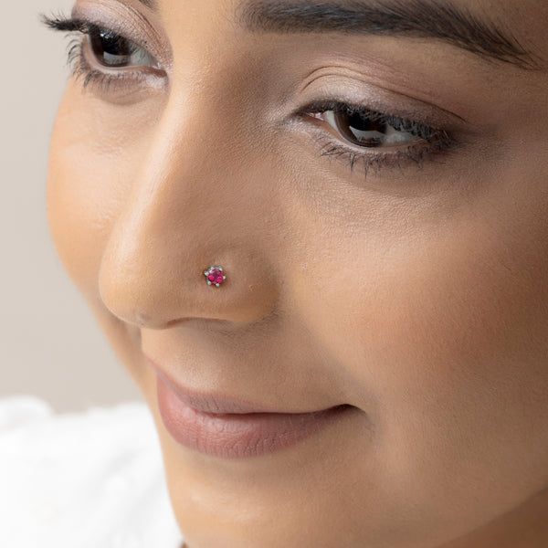 Buy Dark Pink Silver Nose Pin Online | March