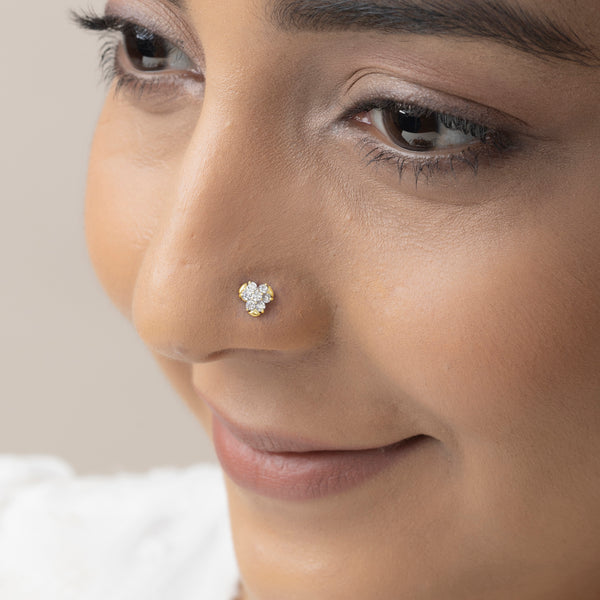 Buy 18K Gold Plated Silver Studded Nose Pin Online | March