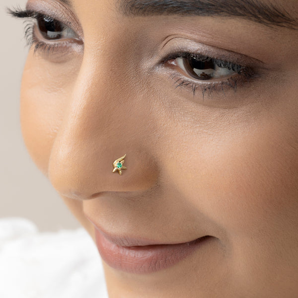 Buy 18K Gold Plated Silver Zircon Nose Pin Online | March