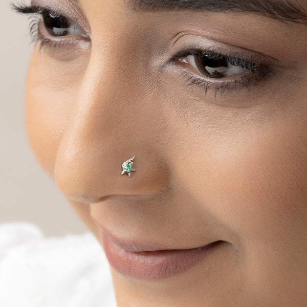 Buy Green Zircon Silver Nose Pin Online | March