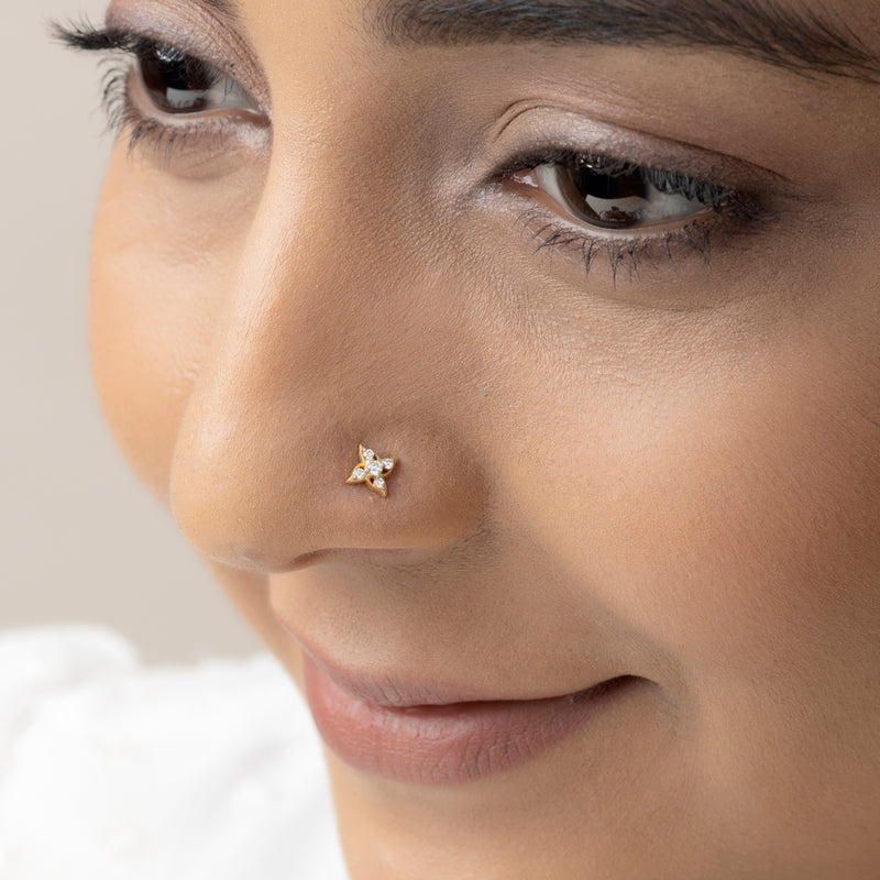 Buy Exquisite 18K Gold Plated Silver Nose Pin Online | March