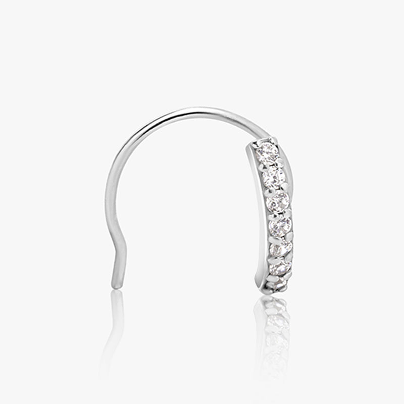 real gold nose stud solid 14k white cz indian piercing nose ring push pin  8828 – Karizma Jewels