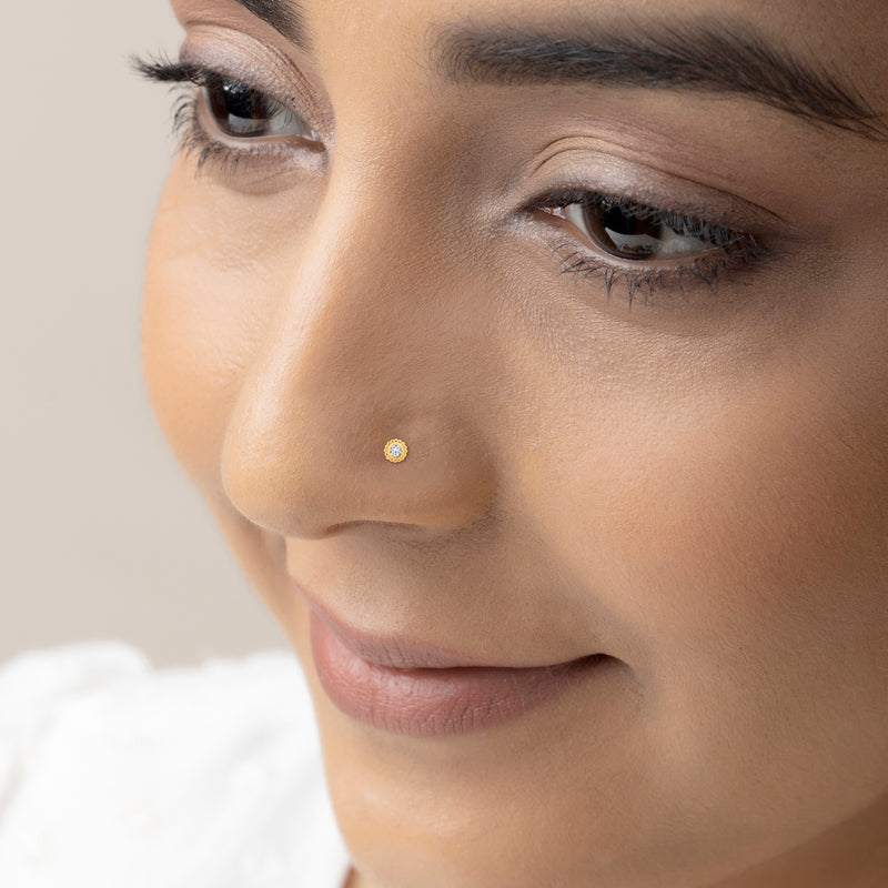 18k Gold Plated Silver Classy Round Zircon Nose Pin