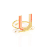 Granulated & Enamel Adjustable Ring - Yellow Gold & Ombre Rose Pink Colour