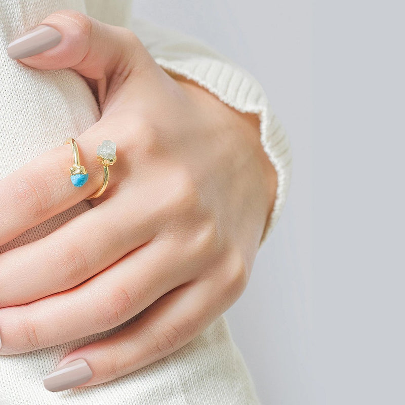 Im-perfect Ring - Aquamarine & Turquoise Crystals