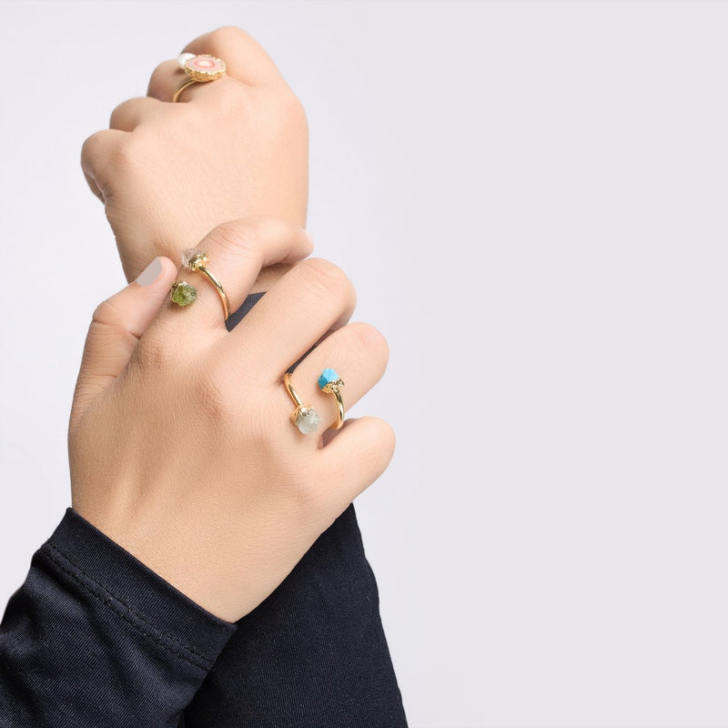 Im-perfect Ring - Aquamarine & Turquoise Crystals