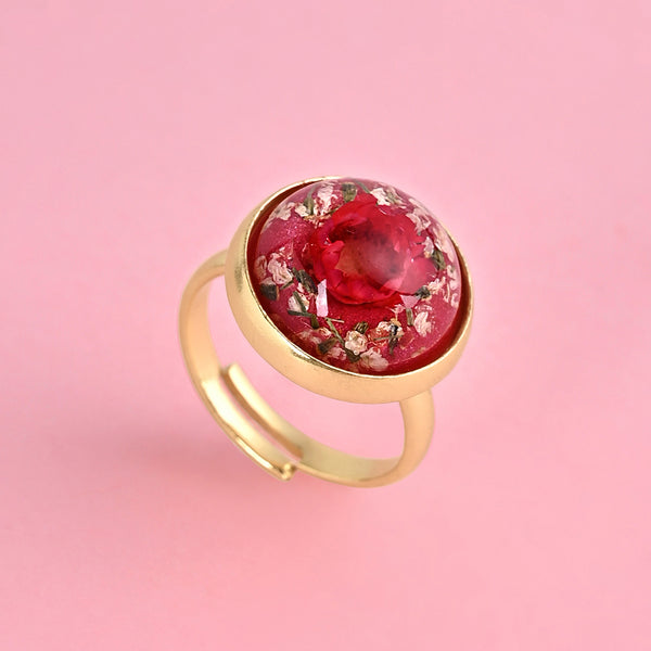 Pink Dry Flower Adjustable Ring
