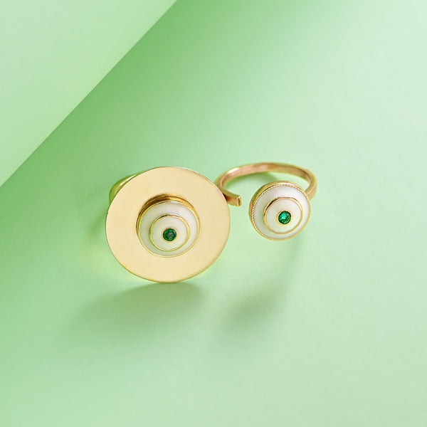 Green Zircon & Ivory Enamel Ring