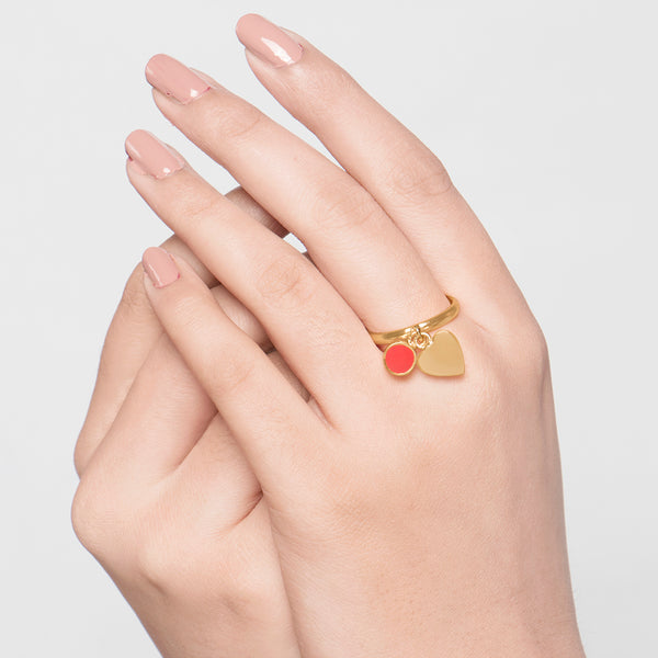 Heart Charm Ring - Gold Plated