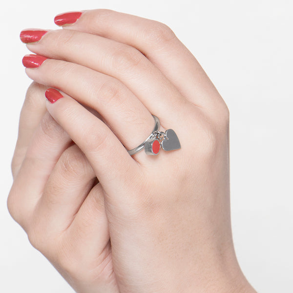 Heart Charm Ring - Silver Plated
