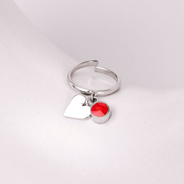 Heart Charm Ring - Silver Plated