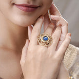 Blue Glass Stone Lattice Ring