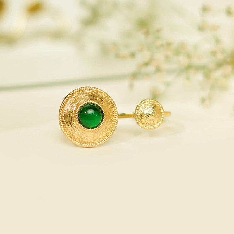 Green Glass Stone Textured Ring