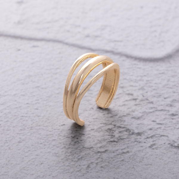 Wide Lined Adjustable Ring - Gold