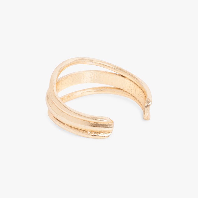 Wide Lined Adjustable Ring - Gold
