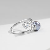Buy Silver Zircon and Natural Grey Pearl Ring Online | March