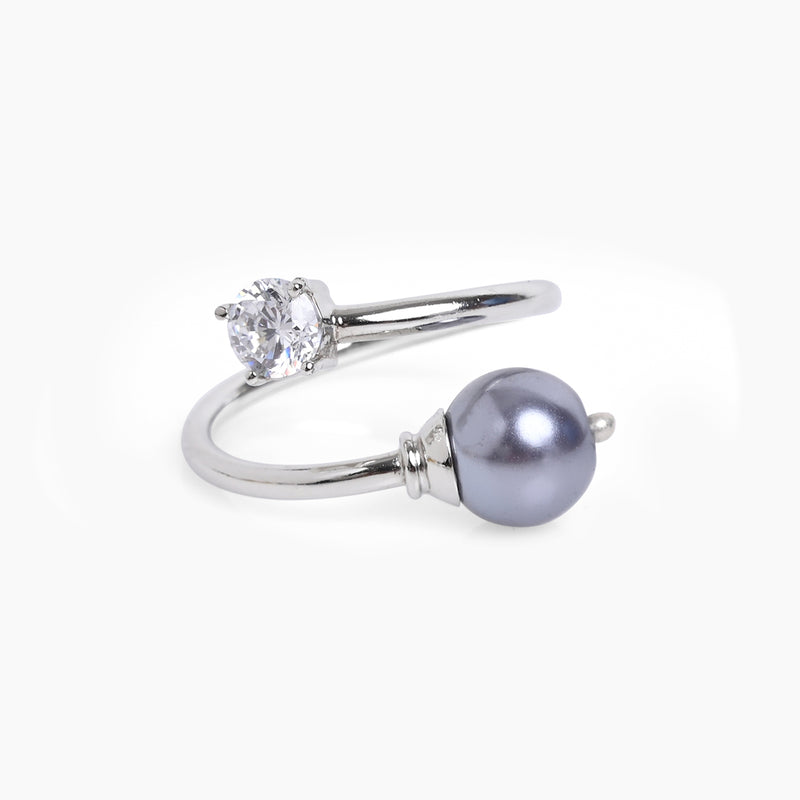 Buy Silver Zircon and Natural Grey Pearl Ring Online | March