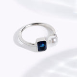Buy Silver Blue Zircon and Natural Pearl Ring Online | March