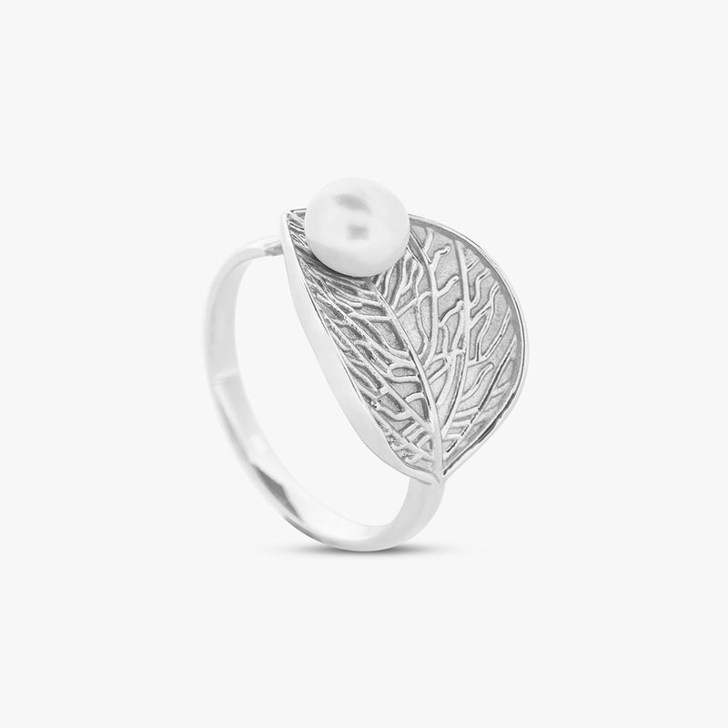 Buy Statement Pearl Leaf Silver Ring Online | March