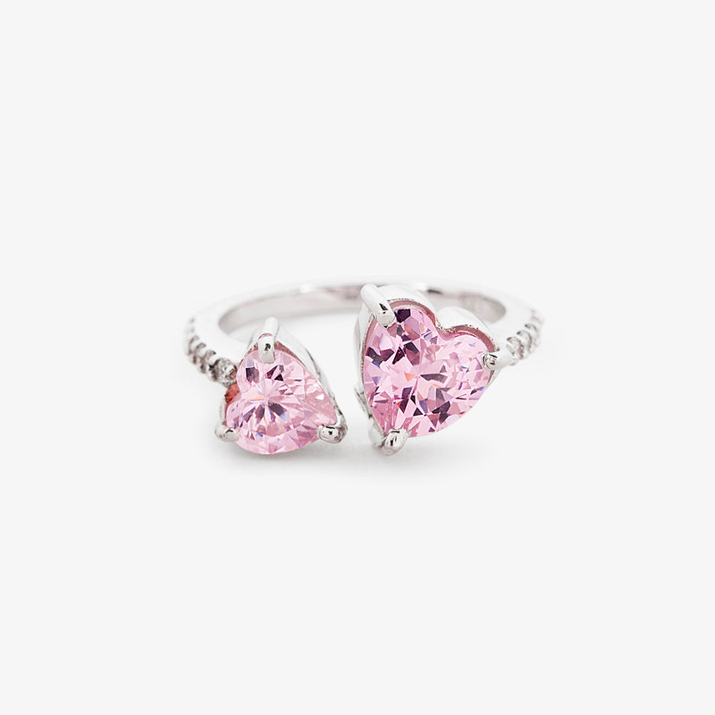 Buy Pink Dual Heart Silver Ring Online | March