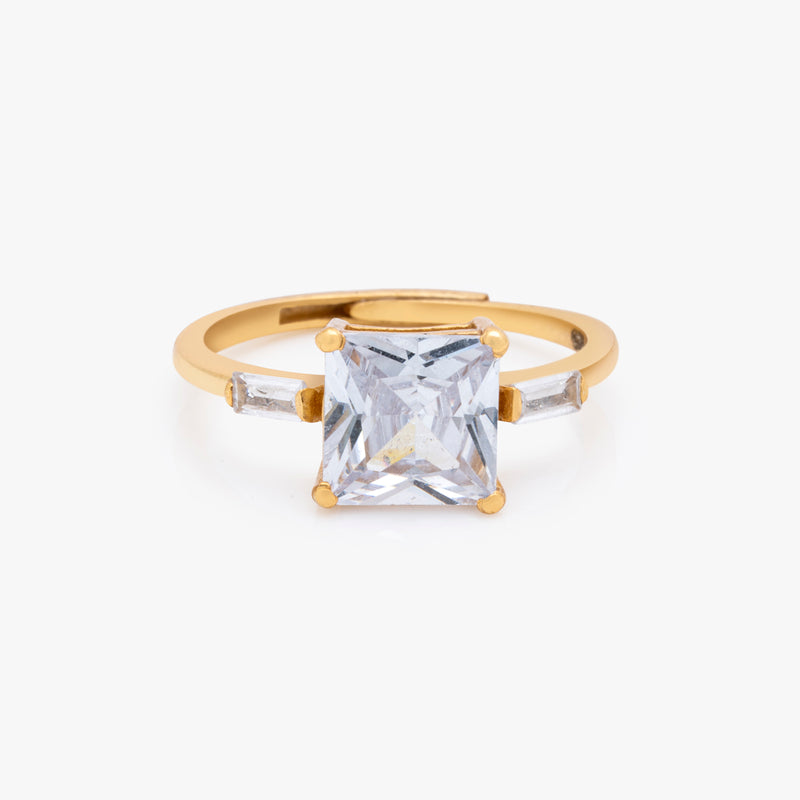 Buy 18K Gold Plated Statement Silver White Zircon Ring Online | March