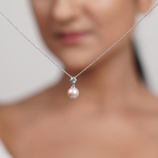 Natural Pearl And Zircon Silver Necklace