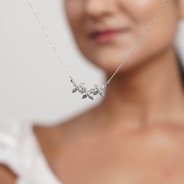 Silver Zircon Flower Necklace