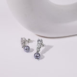 Silver Zircon and Natural Grey Pearl Earrings