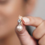 Natural Pearl and Zircon Silver Earrings